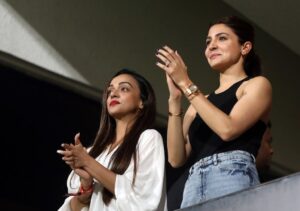 Anushka Sharma enthusiastically cheering for Team India during the Champions Trophy 2025 semi-final match against Australia, showcasing her excitement and team spirit Anushka Sharma enthusiastically cheering for Team India during the Champions Trophy 2025 semi-final match against Australia, showcasing her excitement and team spirit