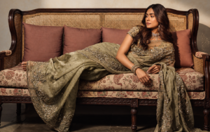 Mrunal Thakur measurements and biography profile portrait on the red carpet.