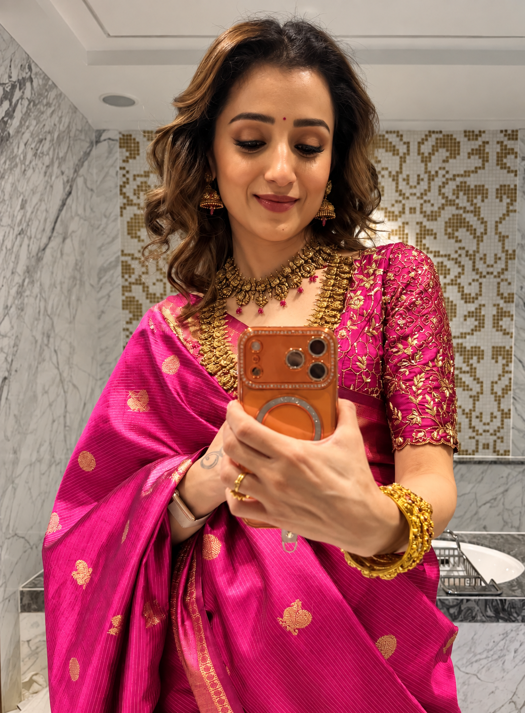 Trisha Krishnan measurements and full body silhouette in evening wear.