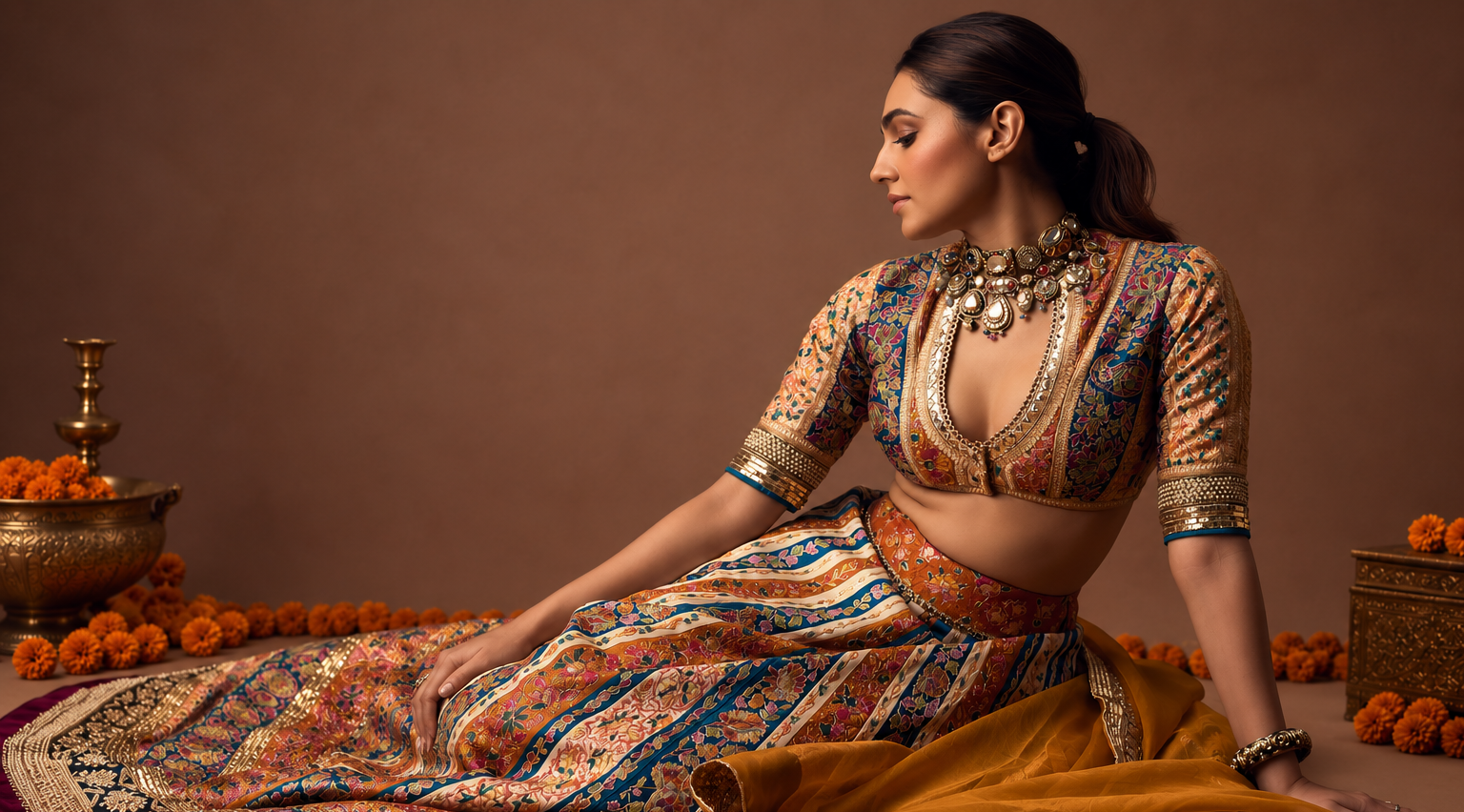 Vedika Pinto spotted at Antilia wearing a custom Manish Malhotra traditional outfit